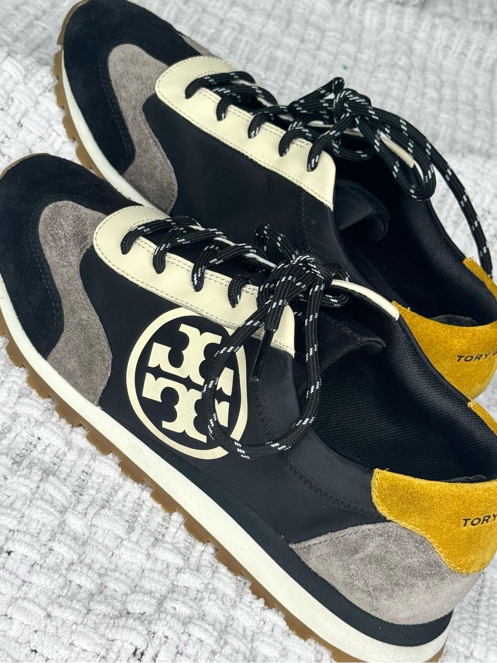 Tory Burch Retro Runner Sneakers Size 9 Black Suede Logo Sneakers NWOB
